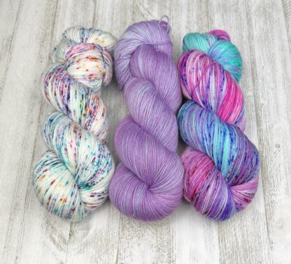 Sprinkle Everything, Cotton Candy Taffy & Candied Mermaid Lemonade | ALC Yarn Club YARN ONLY | Plush Worsted Weight | July 2024